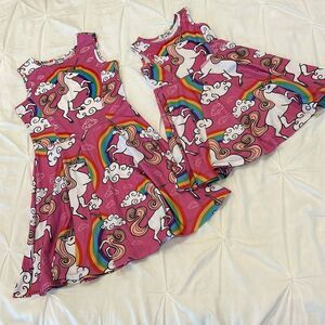 Lot of 2 Jxstar Girl's Pink Rainbows & Unicorn Sleeveless Casual Dress 150 & 110